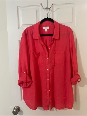 Charter Club Coral Linen Button-Down Shirt